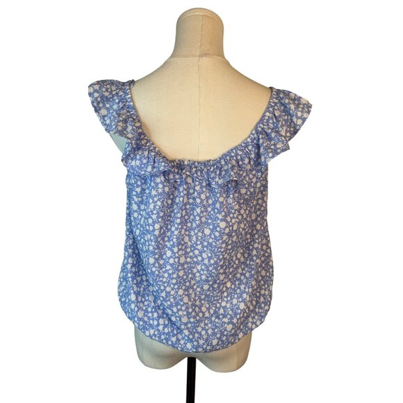 Sienna Sky Medium Blue & White Floral Ruffle Sleeveless Blouse Dainty - Picture 2 of 13